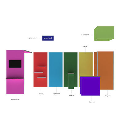 3x3 3x4 3x5 가지고 다닐 수 있는 무역은 부스 벽 모듈 차별주의자 패브릭 시스템을 보여줍니다