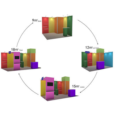 3x3 3x4 3x5 가지고 다닐 수 있는 무역은 부스 벽 모듈 차별주의자 패브릭 시스템을 보여줍니다
